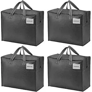 VENO 4 Stück Aufbewahrungstasche und geeignet für Umzug, Aufbewahrungsboxen, Kleideraufbewahrung, Unterbett Aufbewahrungsbox, Reisetasche (S Schwarz, 4er-Set)