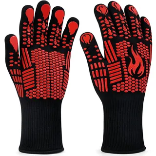 FITFETS Grillhandschuhe (Hitzebeständig), Ofenhandschuhe, rutschfeste Silikon - Feuerfeste Handschuhe, BBQ Handschuhe, Küchenkochhandschuhe