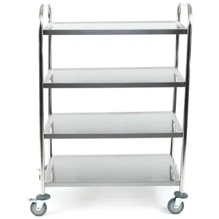 Servierwagen Edelstahl mit Rollen - 4 Böden - Tragfähigkeit max. 70 kg - 86 x 53 x 125 cm - Transportwagen, Küchenwagen, Abräumwagen