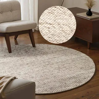 Wollteppich ELLE DECORATION "Beans", meliert, braun, natur, H:10mm Ø:160cm, Wolle, Teppiche, Wollteppich, Handweb Teppich Wolle, Rund, Perlenstruktur, Wohnzimmer, Schlafzimmer