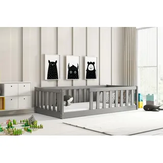 Interbeds Bodenbett Kinderbett Montessori 160x80cm Einzelbett Bett für Jungen und Mädchen - Grau