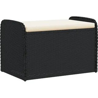 Sitzbank mit Stauraum & Kissen Schwarz 80x51x52 cm Poly Rattan - Schwarz