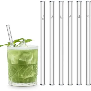 HALM Glas-Strohhalme - Earth Day Edition - Tierarten Set - Besonderes Geschenk - 6 Stück gerade 15 cm kurz mit Gravur - wiederverwendbare Glastrinkhalme - Glasstrohalme