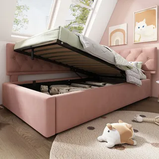STILVORA Schlafsofa 90x200cm Tagesbett mit hydraulischem Stauraum,Jugendbett Daybett mit Lattenrost aus Holz,ohne Matratze,Rosa - Rosa