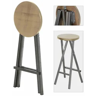 Klappbarer Barhocker Sitzhocker Barstuhl Stahlgestell Kiefernholz Sitzfläche