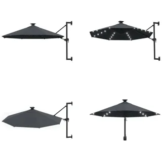 vidaXL Sonnenschirm Wandmontage mit LEDs Metallmast 300 cm Anthrazit - Sonnenschirm - Sonnenschirme - Gartenschirm - Gartenschirme - Grau