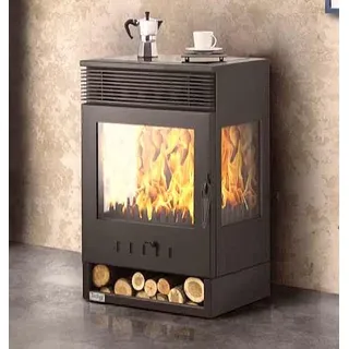 Kaminofen Panorama 3 Seitig 9 kW Dauerbrand Teba TKS 12 Kamin Holzofen 3 Seiten Ofen Holz - Schwarz