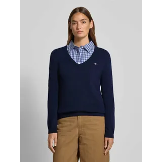 GANT Strickpullover aus Lammwoll-Mix mit V-Ausschnitt, Marine,