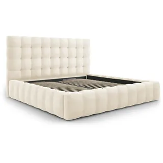 Micadoni Bett mit Bettkasten und Kopfteil Mamaia aus Samt leichtes beige 200x200cm , Textil , 200x200 cm , Hergestellt in Europa, Oeko-Tex® , Schlafzimmer, Betten, Polsterbetten