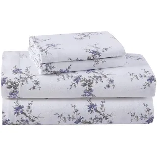 Laura Ashley Bettwäsche-Set für Queensize-Bett, Baumwoll-Flanell-Bettwäsche, gebürstet für zusätzliche Weichheit und Komfort (Jessika Lavender, Queen)