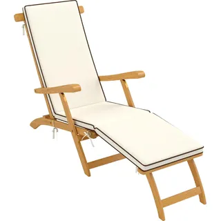 Outsunny Sonnenliege Holz klappbar Gartenliege mit Fußstütze, Matratze, Gartenstuhl bis 160 kg belastbar, für Garten Urlaub Outdoor Strand Pool, Teak - Braun