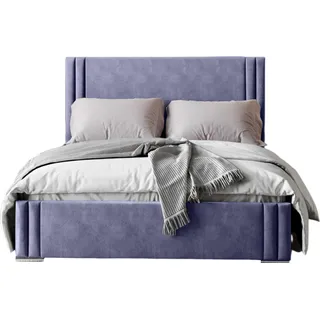 FURMEB24 - LONDON 140 x 200 cm - Boxspringbett mit Bettkasten - Polsterbett mit Holzrahmen - Doppelbett mit h¶her Kopsttze - Lila - Lila