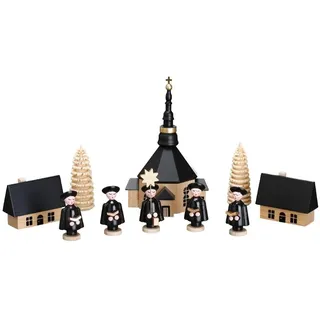 Weihnachtsfiguren Seiffener Kirche mit Kurrende und Bäume Höhe ca 13cm NEU Holz