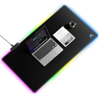 Cacoy 1000x500mm RGB Gaming Mauspad XXL, Großes Schreibtischunterlage mit glatter Oberfläche, 9 LED-Beleuchtungsmodi, umsäumten Kanten und rutschfester Gummibasis, Verlängert Computer Mauspad, Schwarz