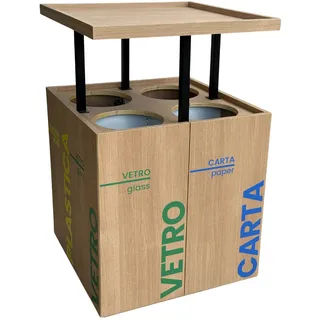 Mülltrennungsbehälter aus Holz mit Entleerungsschalen – 70 x 70 x 110 cm
