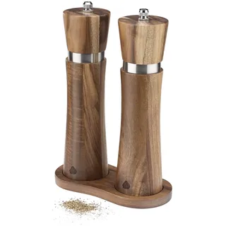 Navaris Salz und Pfeffer Mühle Set - Gewürzmühle Grinder Streuer für Gewürze - Salzstreuer Pfefferstreuer aus Holz - mit Tablett - zum Mahlen - nachfüllbar