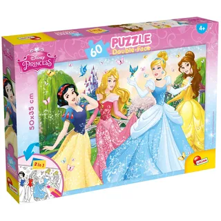 Lisciani 47901 Disney Princess, Italien 2 in 1 Doppel Gesicht Plus, Disney Doppelseitiges Puzzle 60 Stück Prinzessinnen, Einheitsgröße