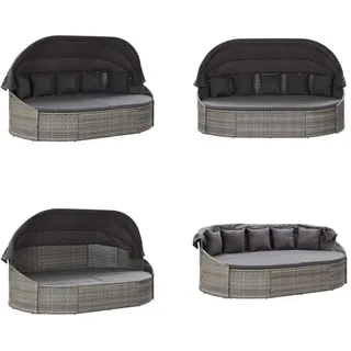 vidaXL Outdoor Loungebett mit Dach Grau - Sonnenliege - Sonnenliegen - Rattan-Lounge - Rattan Lounge - Grau