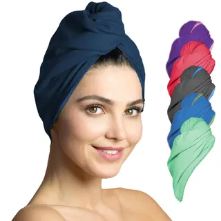 Fit-Flip Haarturban aus Mikrofaser - 1 Stück Haarhandtuch mit Knopf - schnelltrocknend und saugstark - Turban Handtuch für Haare (Marineblau)