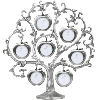 TRIXES Family Tree Photo Frame - Multi-Bilderrahmen - Apfelbaum mit 7 Abnehmbare Hängerahmen - Silber - Metall - Freistehende Hauptdekoration - Geschenke für Sie