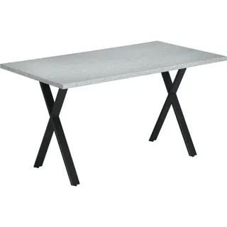 Homcom Esstisch Esszimmertisch Küchentisch, Speisetisch mit Steinoptik, Wohnzimmertisch für 6 Personen, Stahlbeine, Grau, 140 x 80 x 76 cm -