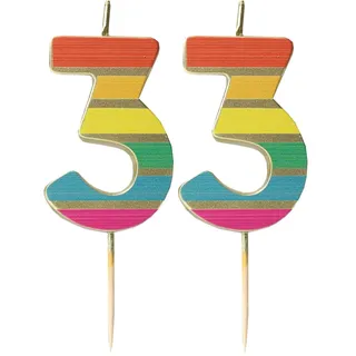 Talking Tables Zahl DREI 3 Regenbogen-Geburtstagskerze für Kuchen Tortenaufsatz-Dekoration Premium-Qualität Zahlenkerzen Jubiläumsparty Meilensteinalter 5,5 cm Höhe, recycelte Verpackung