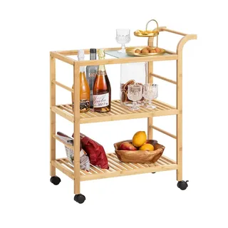 SoBuy Servierwagen Natur - Holz , 65x80x35 cm , Esszimmer, Servierwagen