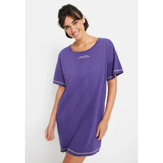 Nachthemd LSCN BY LASCANA, Damen, Gr. 36/38, N-Gr, lila (lila, blau), Single Jersey, Obermaterial: 50% Baumwolle, 50% Viskose, unifarben, lässig geschnitten mini, Rundhals, abgesteppt, Kleider Nachthemd, in lässiger Weite
