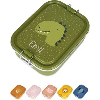 wunderwunsch TRIXIE Lunchbox Edelstahl Tier personalisiert, individualisiert mit deinem Wunschnamen, für Schule, Kindergarten als Geschenk für Kinder zur Einschulung (Dino mit Name, klein)
