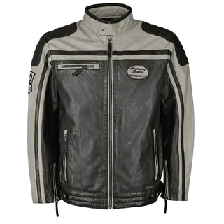 Bikerjacke MUSTANG "Lederjacke 31021213", Herren, Gr. 50, schwarz (schwarz, grau), Obermaterial: 100% Lammleder LEL. Futter: 100% Baumwolle CO., Jacken Bikerjacke