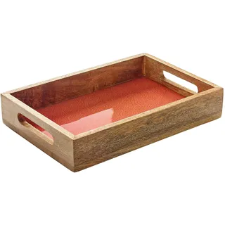 Zassenhaus Tablett Brush Coral aus widerstandsfähigem Mangoholz, 30,5 x 20 x 5,5 cm, rutschfeste Füße, modernes Farbdekor, dekoratives Serviertablett für Küche und Wohnbereich, Naturholz-Maserung