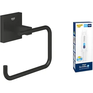 GROHE Start Cube - WC- Papierhalter- Set (Material: Metall, inkl. QuickGlue A1: Klebeset für einen Klebepunkt, verdeckte Befestigung), matt schwarz, 409782430