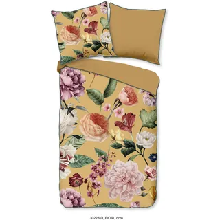 DESCANSO Wendebettwäsche Blumen Baumwolle Gelb 200 x 200 cm + 2 x 80 x 80 cm