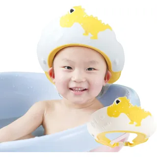 FUSACONY Duschhaube Kinder, Baby Verstellbarer Shampoo Schutz, Shampoo Bade Bad SchüTzen Weiche Kappe Hut, Kappe Wasserdicht Cap für Kinder 0-9 Jahre Jungen & Mädchen (Dinosaurier Gelb)