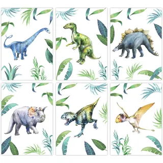 Pandawal Dinosaurier poster Dino Bilder Kinderzimmer Deko Junge 6er Set für Kinder DIN A4 Wandbilder