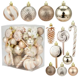 CGVG 40er Weihnachtskugeln Set Rot Christbaumkugeln Kunststoff Weihnachtsbaumschmuck Bruchsichere Weihnachtsbaumkugeln Christmas Decorations Weihnachten Dekoration Tannenbaumschmuck (Champagner)