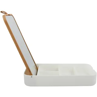 Spirella Kosmetikspiegel, Schminkspiegel mit Ablage für Make Up, Kosmetik, Tischspiegel Bambus, weiß-Natur Alais, White