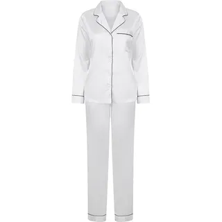 Towel City Damen Satin Long Pyjamas Schlafanzug TC055 white XL/XXL - Weiß