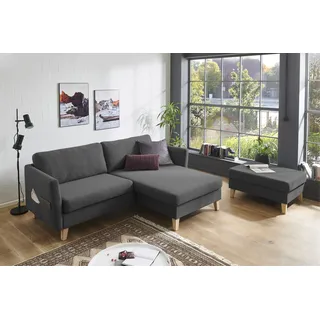 Atlantic Home Collection Ecksofa »Mailo L-Form«, mit Seitentaschen, Recamiere beidseitig montierbar, Massivholzfüße