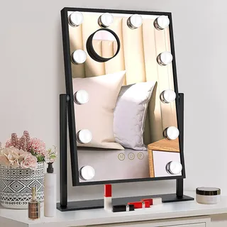 TUREWELL Hollywood Make-up-Spiegel mit Lichtern, großer beleuchteter Kosmetikspiegel mit 3 Farblicht und 12 dimmbaren LED-Leuchtmitteln, Smart-Touch-Control-Bildschirm und 360-Grad-Drehung