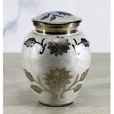 eSplanade Urnen-Gedenkbehälter, Einmachglas | Metallurnen als Andenken für die Asche | Messing – Weiß – 6 Zoll (weiß geblümt)