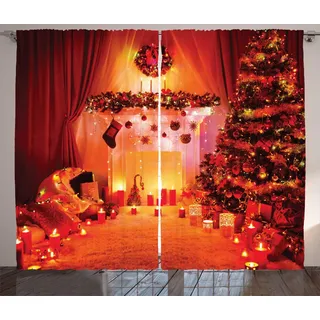 ABAKUHAUS Weihnachten Rustikaler Gardine, Noel New Years Theme, Schlafzimmer Kräuselband Vorhang mit Schlaufen und Haken, 280 x 245 cm, Orange