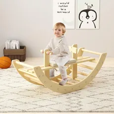 BanaSuper Hölzerner Schaukelpferdbogen für Kleinkinder Waldorf Rocker Kletterleiterbogen Montessori Fitnessspielzeug für Kinder (Natürlich)