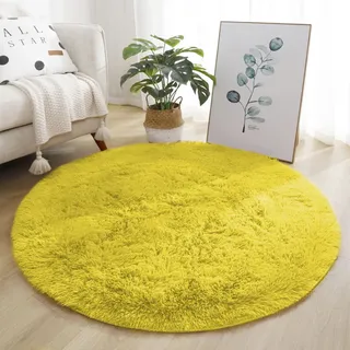 Lifup Teppich Shaggy Anti Rutsch Pflegeleicht, Rund Langflor Teppich für Wohnzimmer Schlafzimmer Kinderzimmer Gelb 80 cm