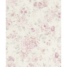 Rasch 516029 Selection Vliestapete , Mehrfarbig (Floral Rosa/Creme/Silber), 10,05 x 0,53 m