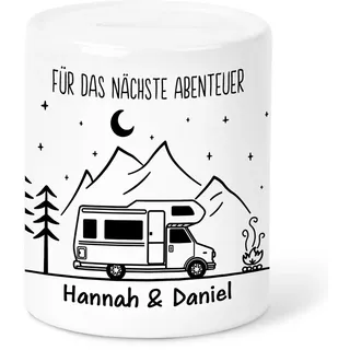 Wohnmobil Spardose personalisiert als Reisekasse Geschenk für Camper | Personalisiert, hochwertige Keramik, spülmaschinen- & mikrowellengeeignet, Wohnwagen Motiv