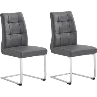 byLIVING Esszimmerstuhl Marlen XXL Set 2 St., Microfaser, bis 150 KG, belastbar Vintage-Bezug, Freischwinger grau