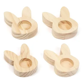 TaleMoon 4 Eierbecher Ostern,Eierbecher Set aus Holz,Ostern Dekoration,Basteln und Geschenke,Hase Holz Eierbecher Für Frühstück und Brunch(Hasen)