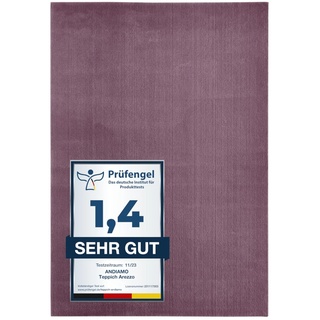 andiamo Teppich Arezzo waschbar Wohnzimmer Esszimmer pflegeleichter eleganter gemütlicher Wohnzimmerteppich Fellteppich einfarbig 80 x 150 cm Lavendel