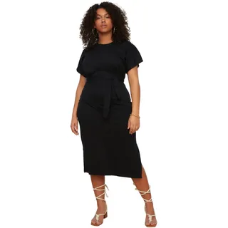 Trendyol Damen Women Plus Size Midi Jersey Dress Slim fit Knit Plus Size Dress Damen Midi-Jersey-Kleid in Übergröße, schmal geschnittenes Strickkleid in Übergröße, Black,